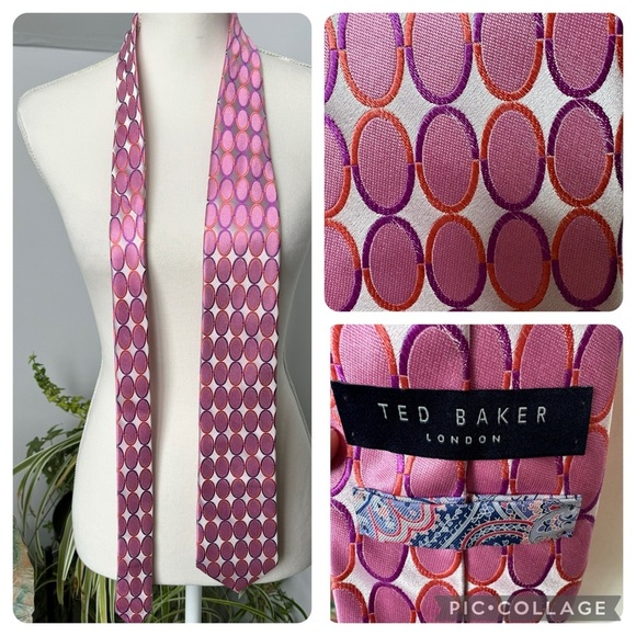 Ted Baker London Pink Purple Orange Oval Geometric Silk USA Made Necktie - Picture 1 of 6